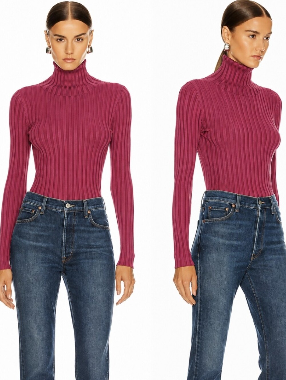Veronica Beard Nellie Turtleneck Sweater Ribbed Knit Berry Pink Long Sleeve Sz M